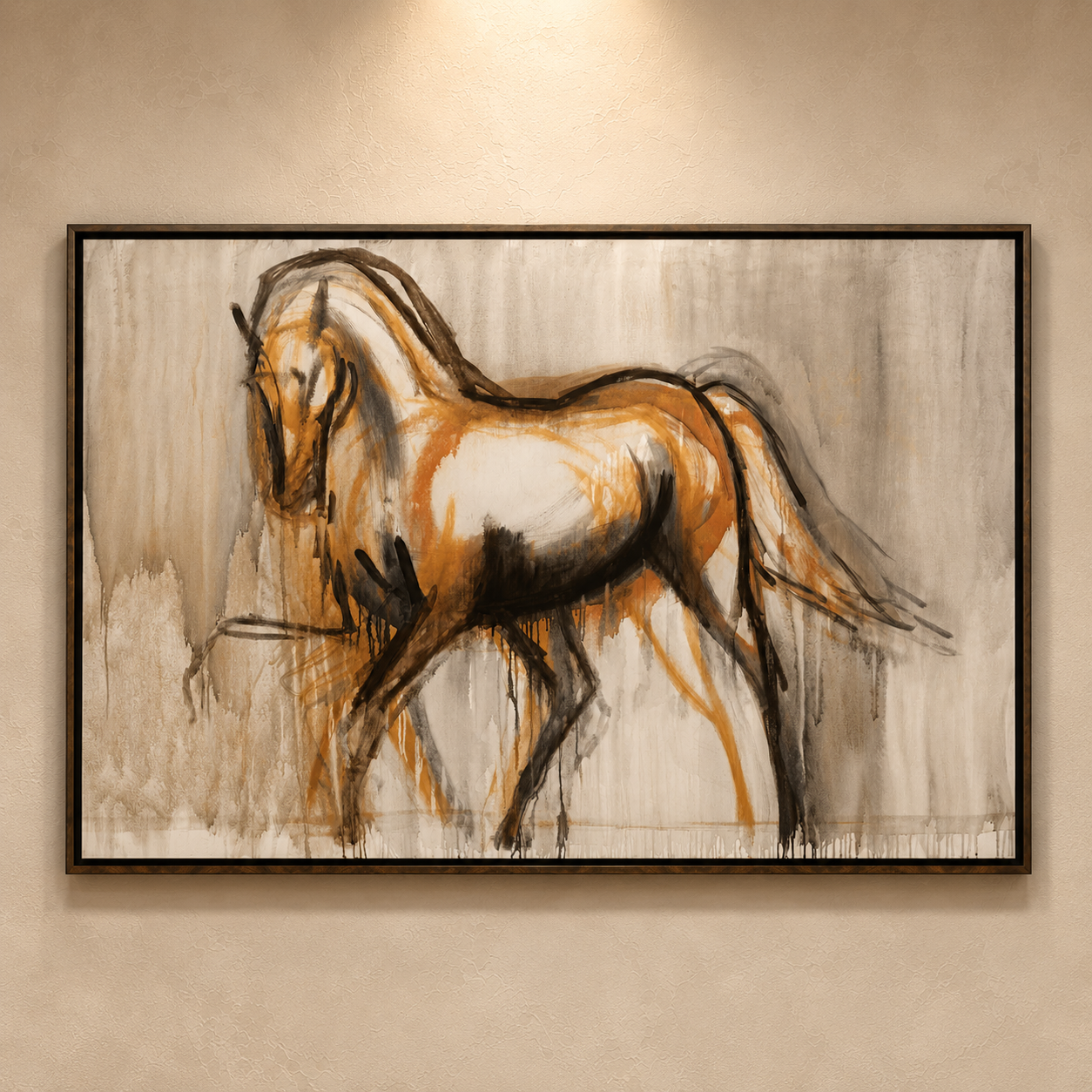 The Dance Canvas Horse Art featuring a contemporary abstract horse in warm neutral tones.