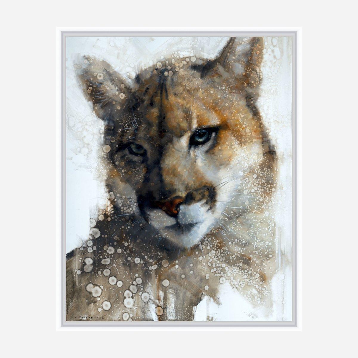 Stretched canvas cougar art with white frame - Your Western Decor