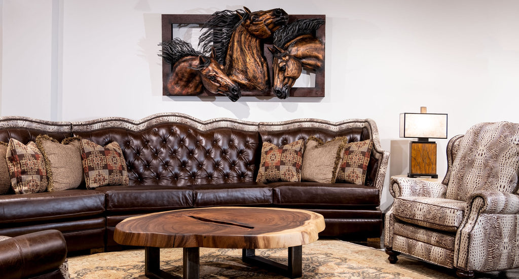 Trio of Horses Wall Sculpture in Living Room - Your Western Decor