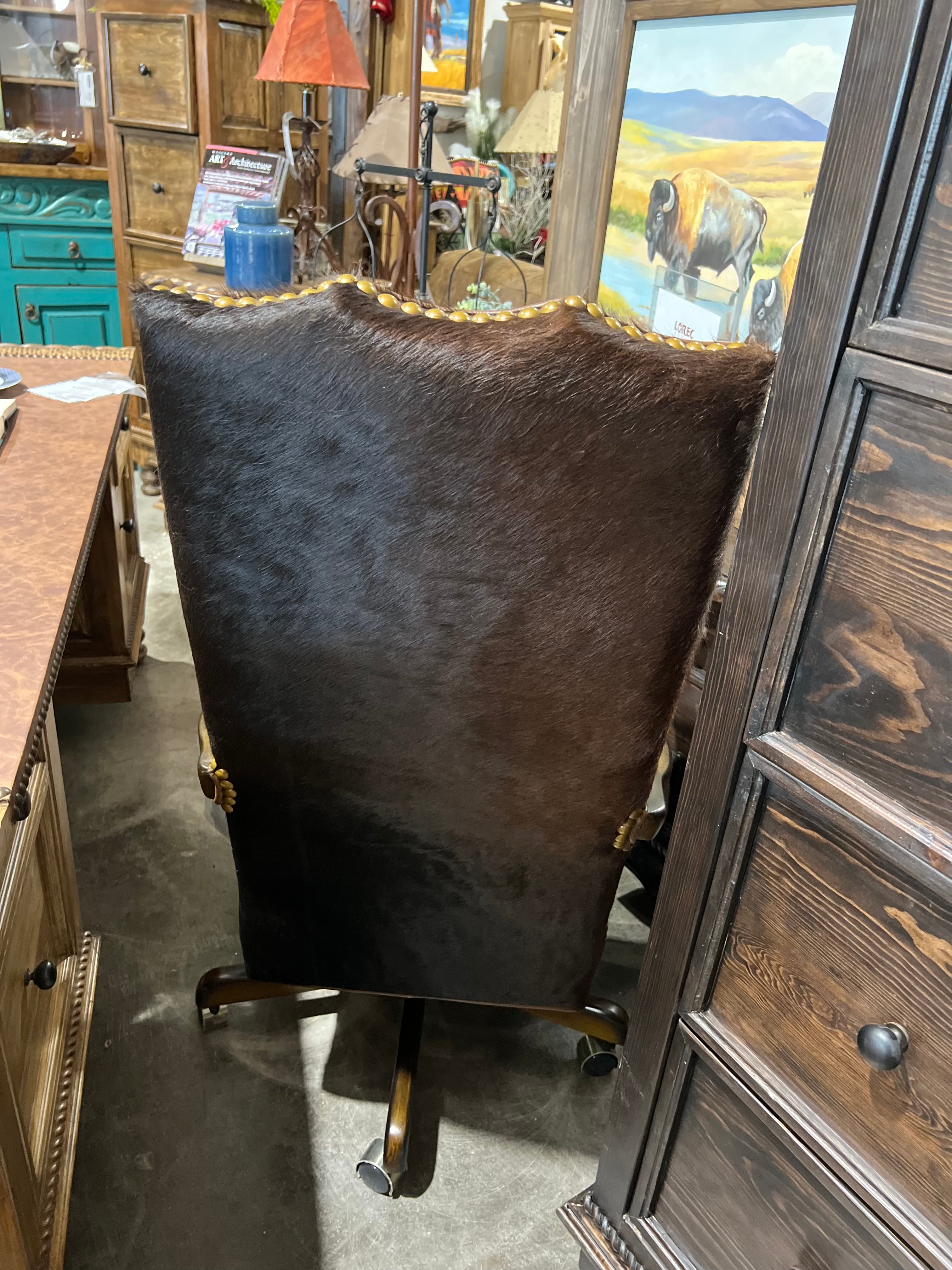 Threshers leather cowhide office chair cowhide back on Tulsa King - Your Western Decor