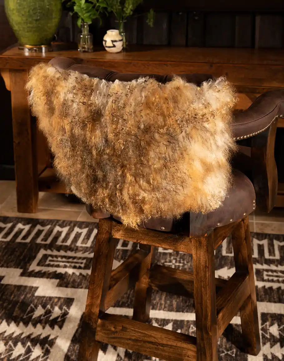 American made Tibetan Wool & Tufted Brown Leather Bar Stool - Your Western Decor