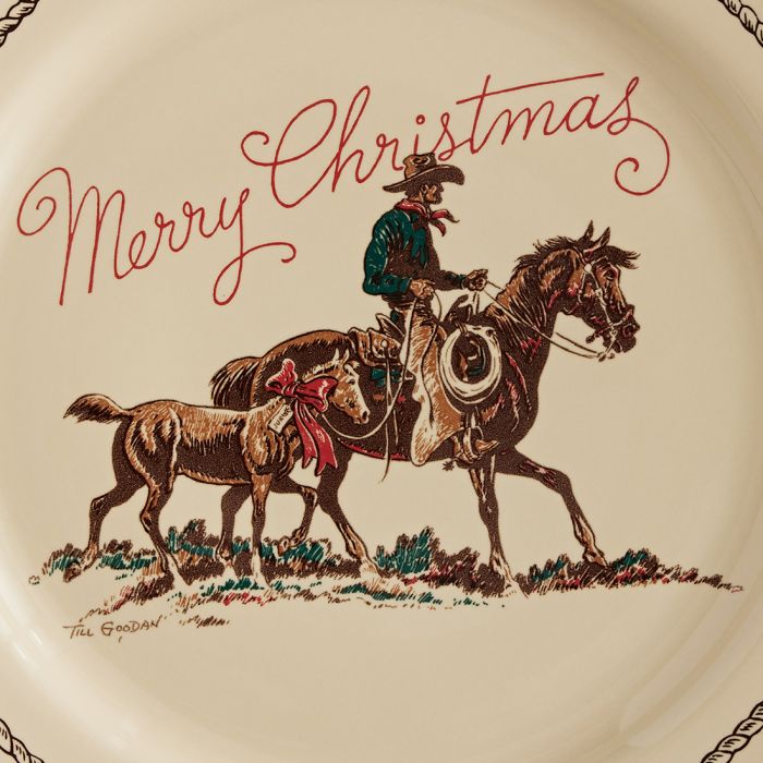 Till Goodan western Christmas art on dinner plate made in the USA - Your Western Decor