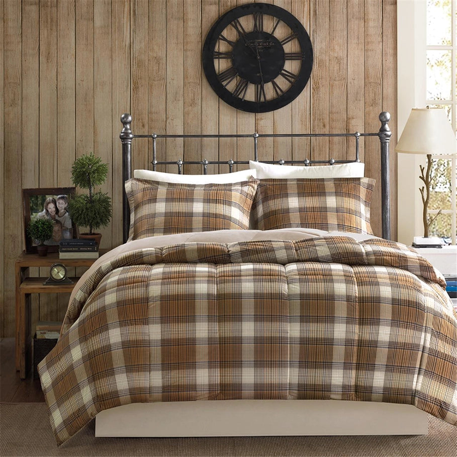 Khaki, tan, beige, brown Timber Back Plaid Comforter Set - Your Western Decor