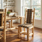 Timber Ridge cedar log upholstered dining chair with plaid fabric seat rustic lodge furniture USA made
