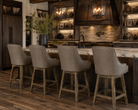 taupe leather counter stool with hardwood legs