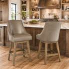 Timberline taupe leather swivel bar stool with rustic hardwood base and modern lodge styling
