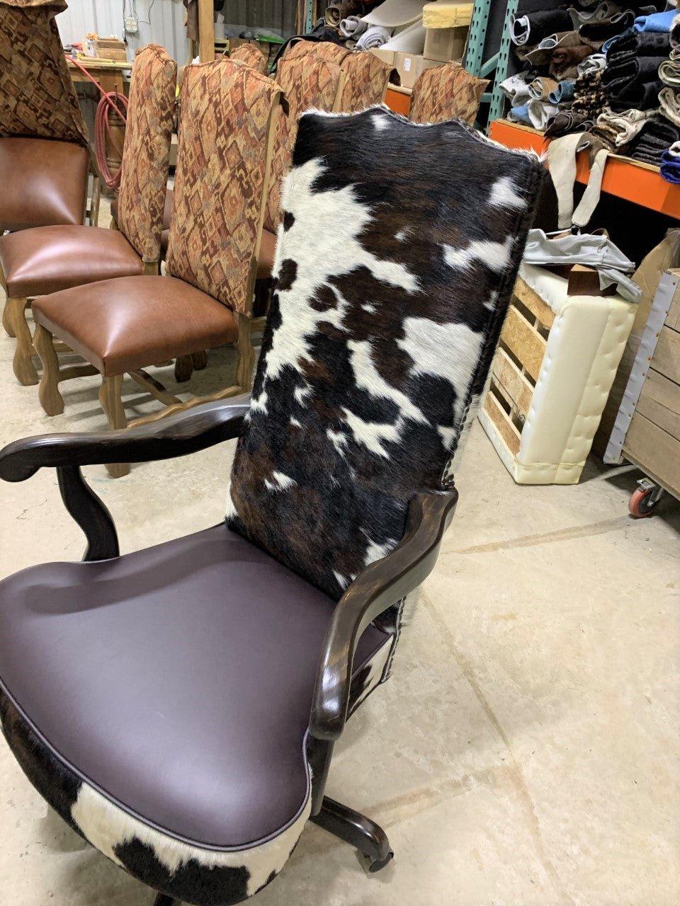 Full Back Tri Color Cowhide Office Chair custom made in the USA - Your Western Decor