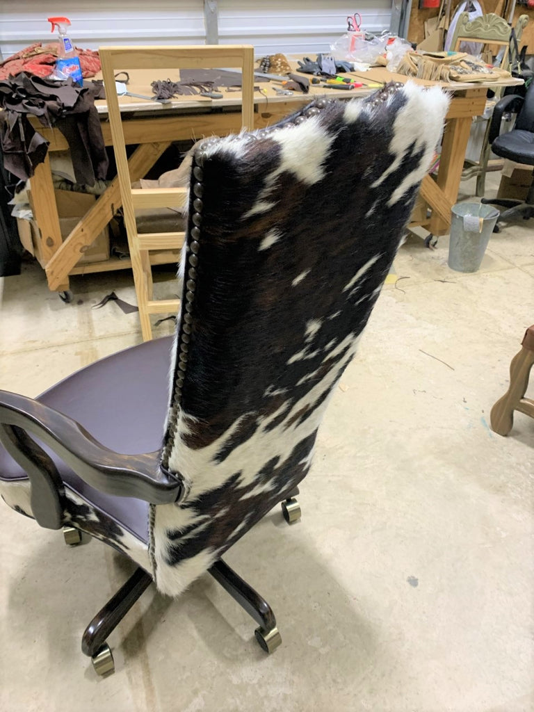 Full Back Tri Color Cowhide Office Chair custom made in the USA - Your Western Decor