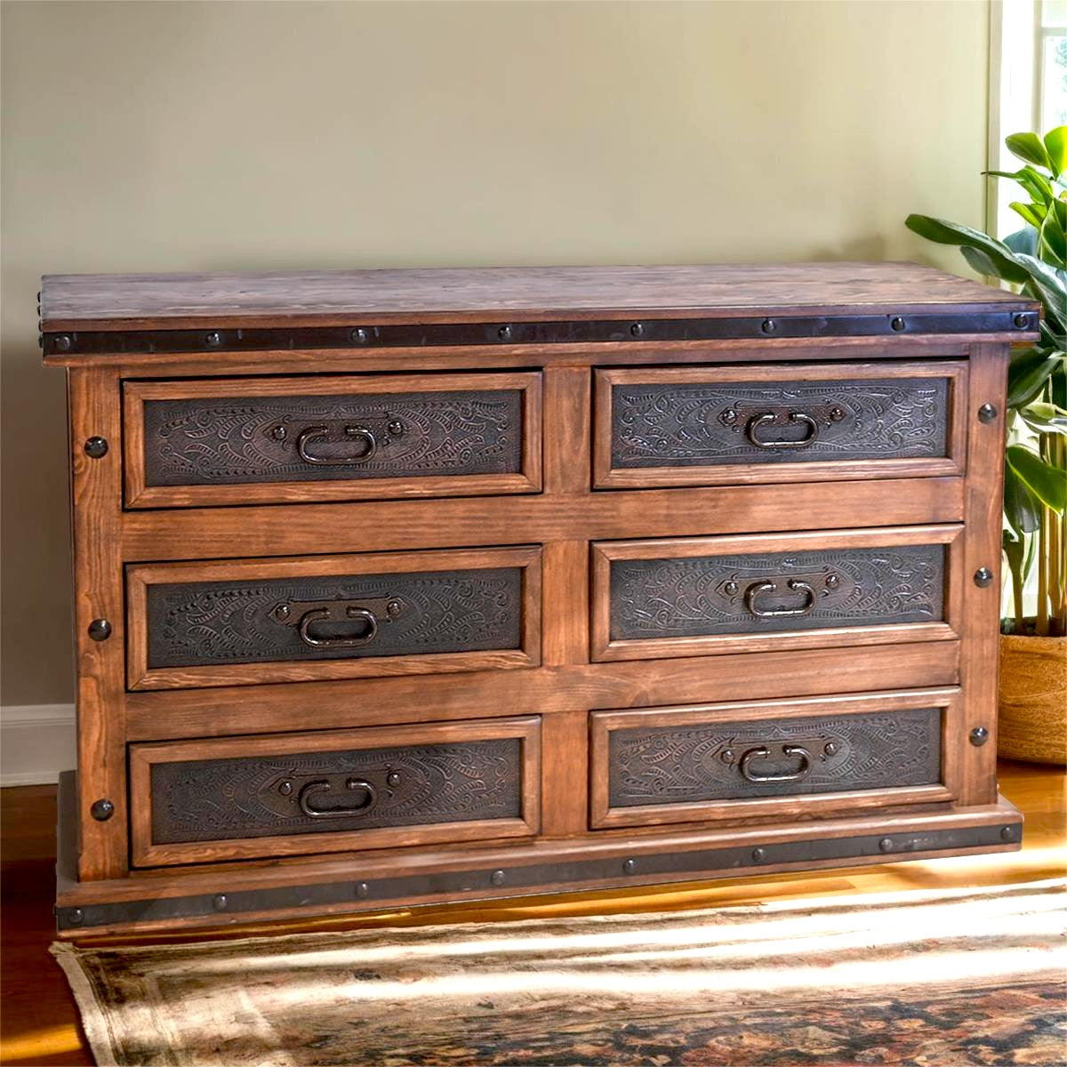 Tooled leather front dresser - Your Western Decor