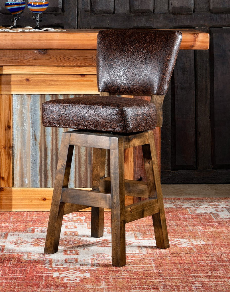 Embossed Brown Leather Western Bar Stools made in the USA - Your Western Decor