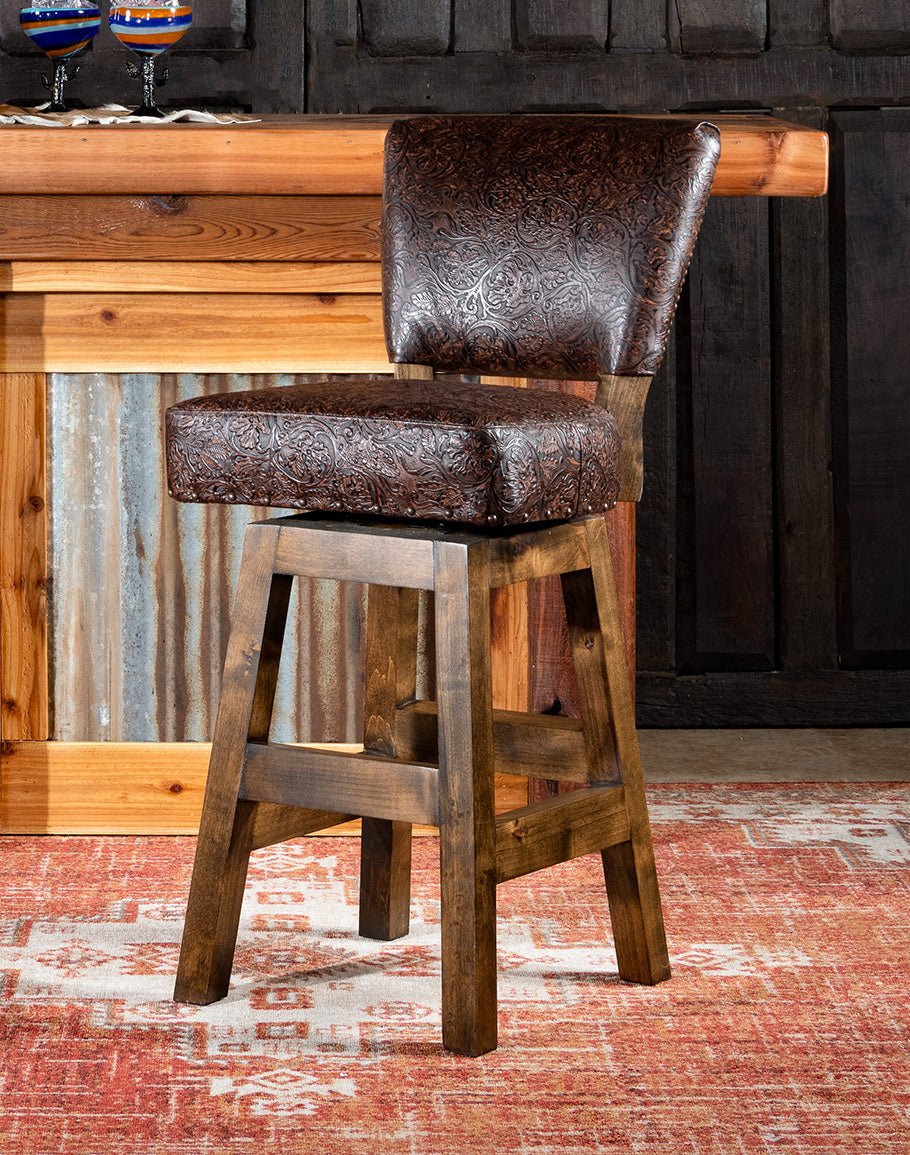 Embossed Brown Leather Western Bar Stools Your Western Decor