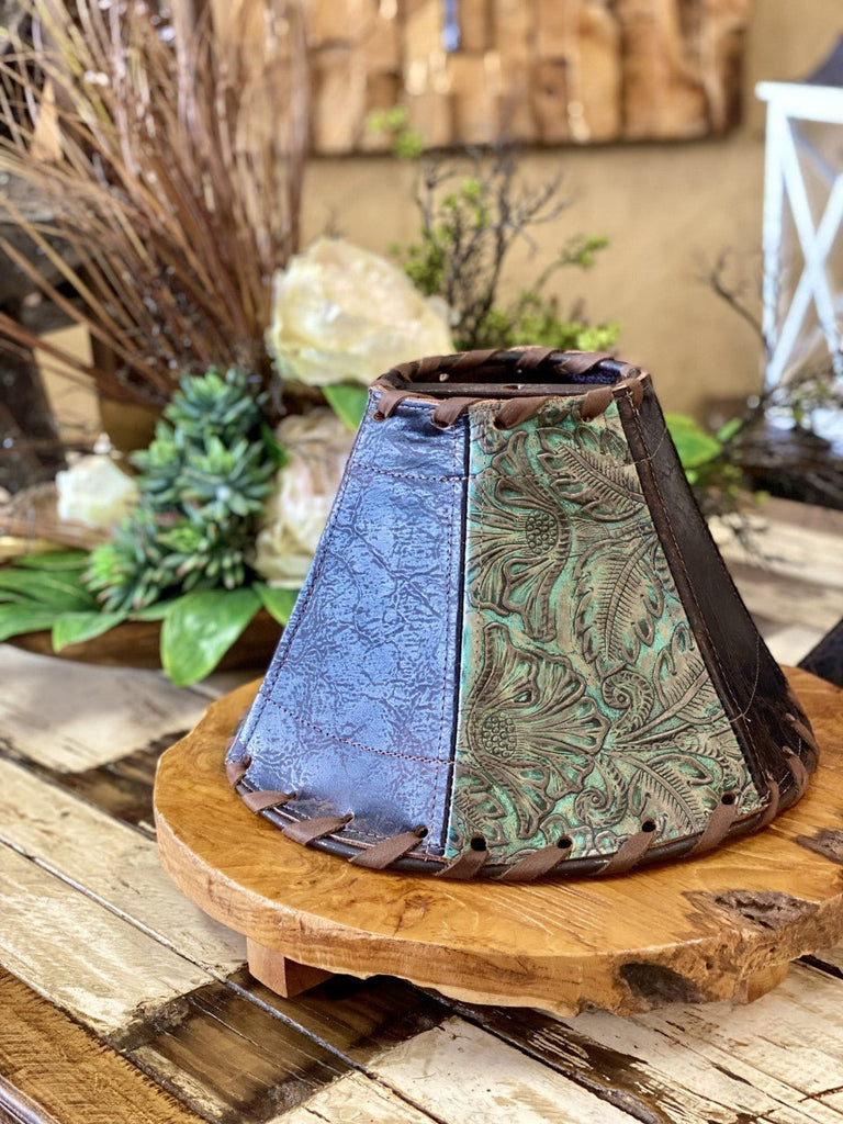 Handmade 12"Embossed Leather Lamp Shade - Your Western Decor