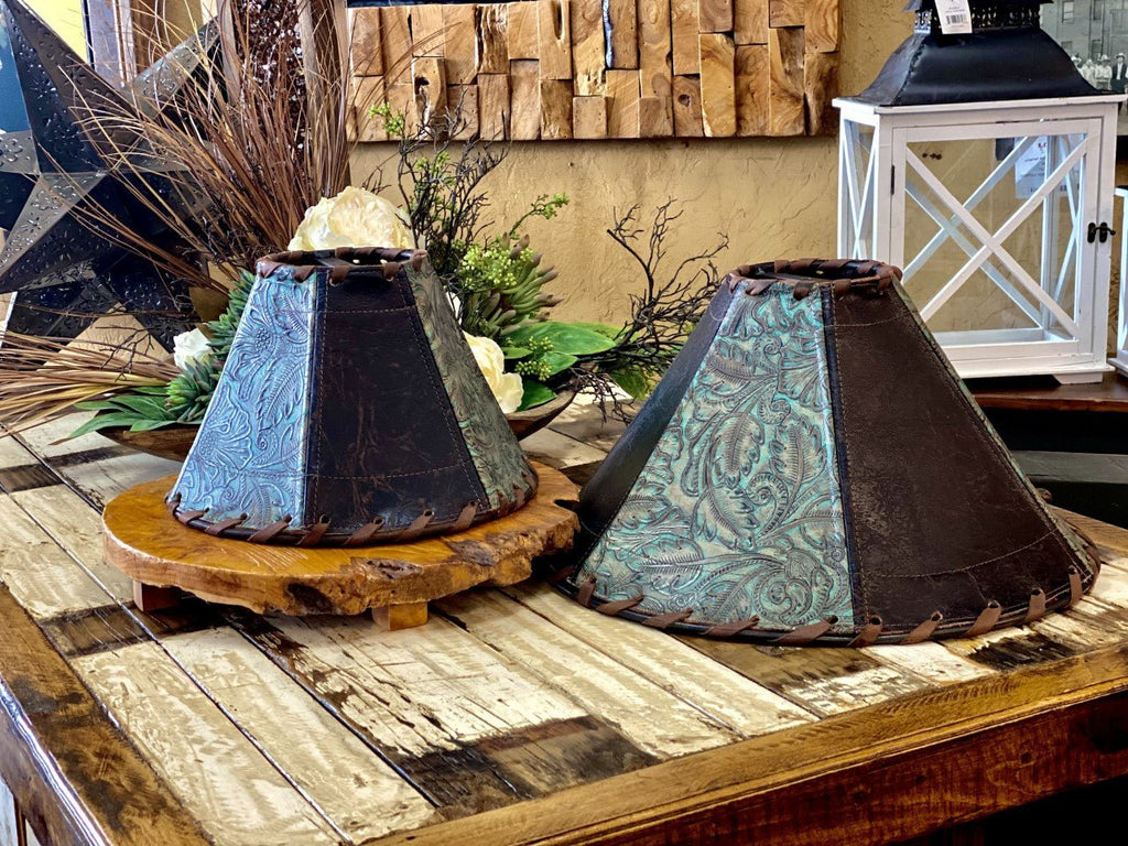 Tooled leather western lamp shades - Your Western Decor