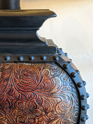 Resin tooled leather lamp base detail - Your Western Decor