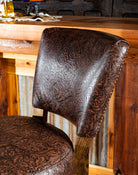 Embossed brown leather bar chair seat back - American made bar chairs - Your Western Decor