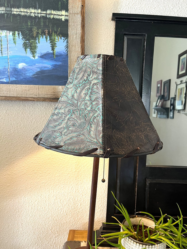 Tooled leather and distressed leather lamp shade - Western Lamp Shade - Your Western Decor