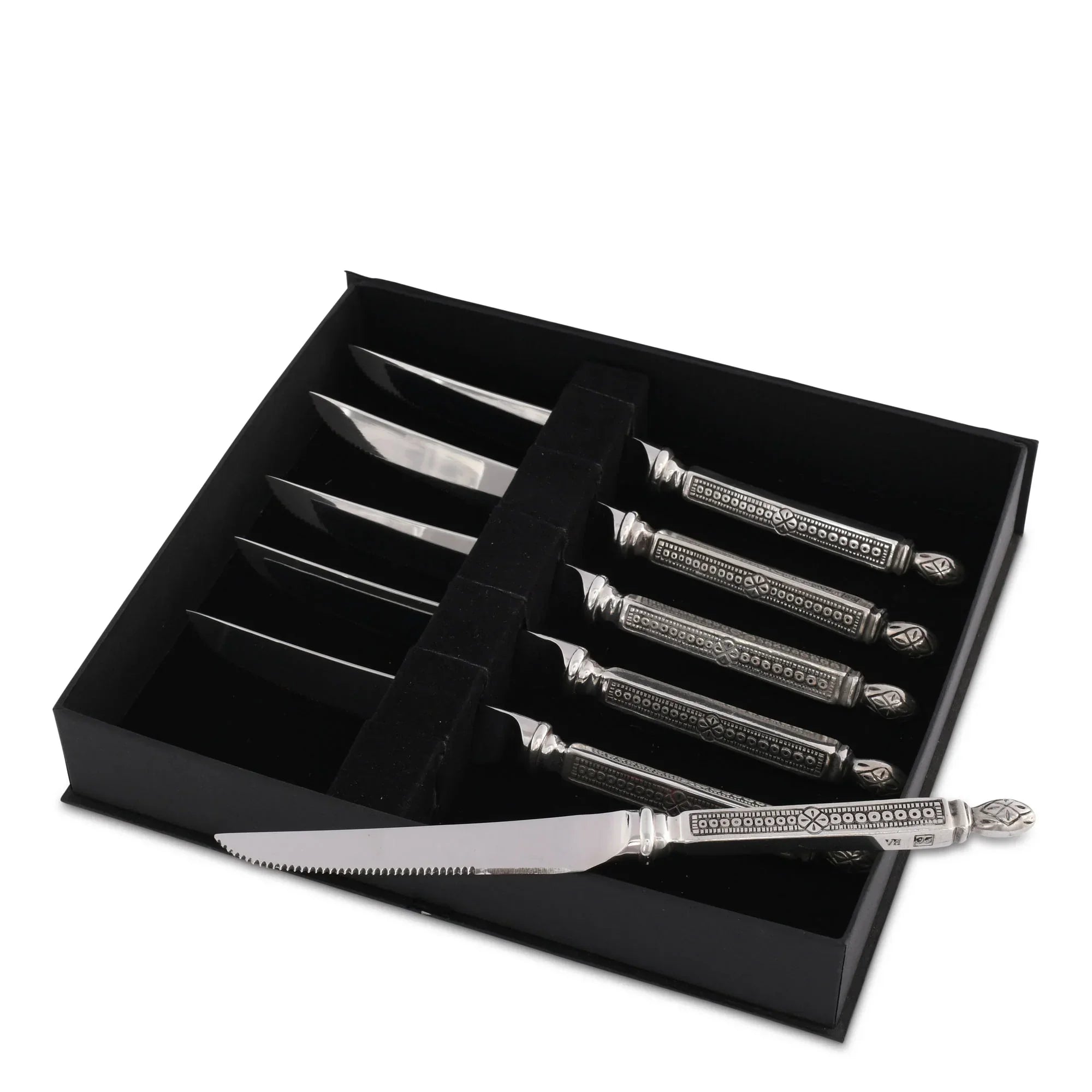 6-pc Tooled Pewter Handled Steak Knives - Your Western Decor
