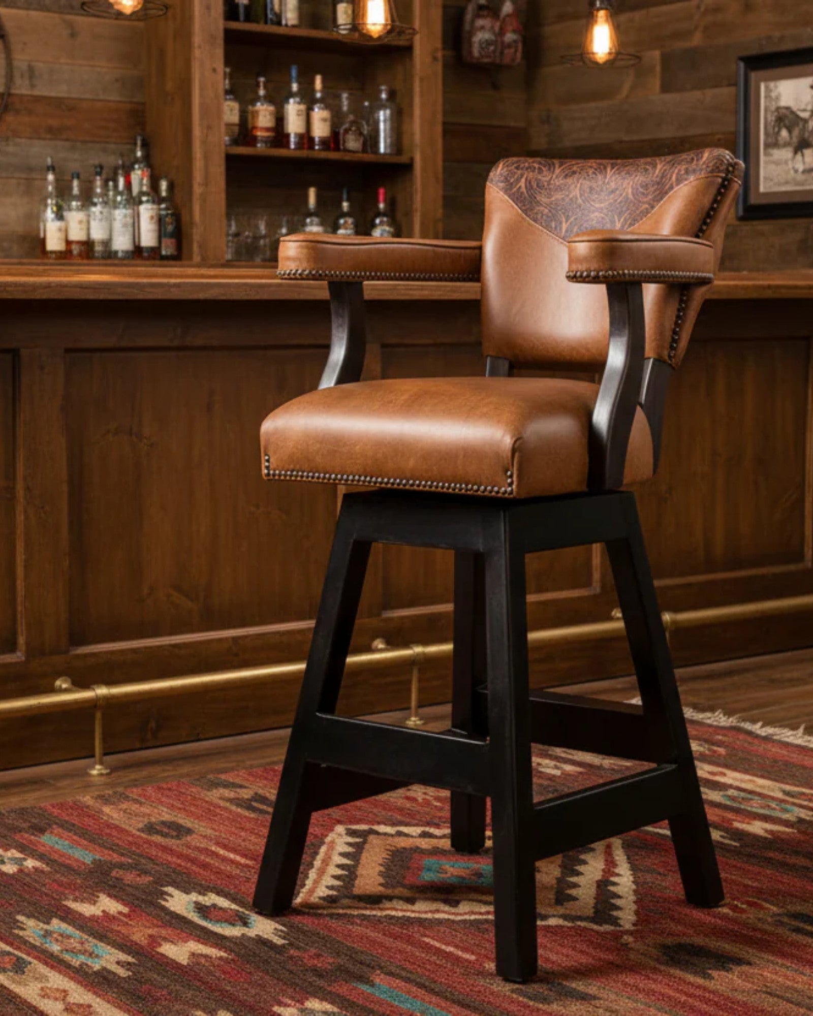 Tooled Yoke Leather Bar Stool - Your Western Decor