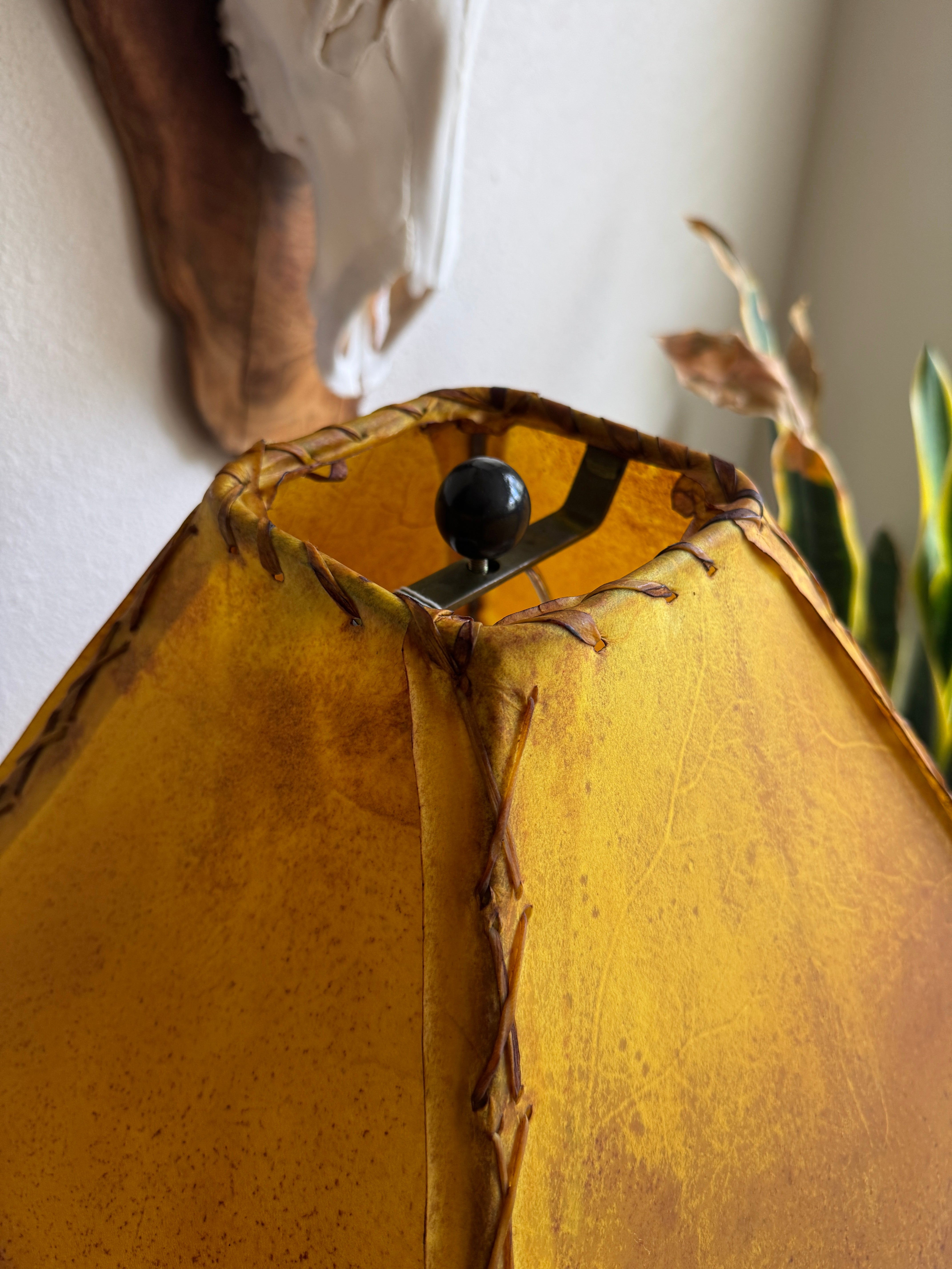 Top view of buckskin rawhide lamp shade