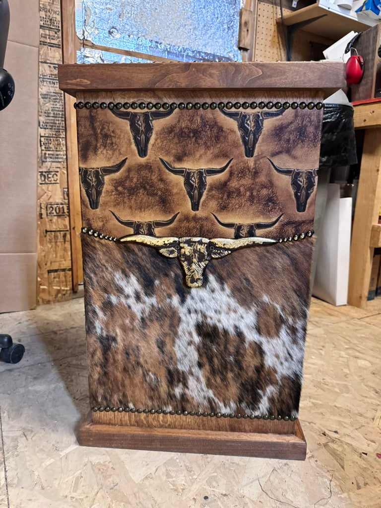 Custom made western hamper with cowhide and leather - Your Western Decor