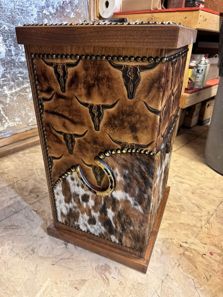 Custom made western hamper with cowhide and leather - Your Western Decor