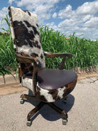 Custom made-to-order tri color cowhide and leather executive western office desk chair