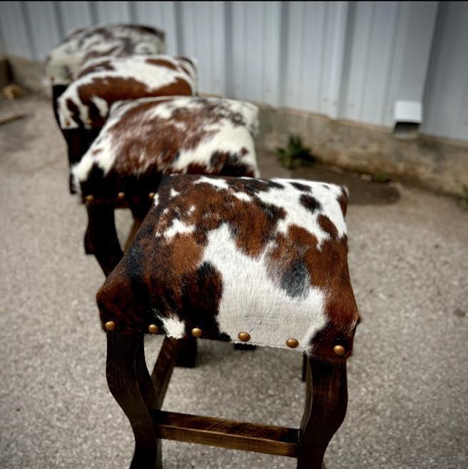 Tri Color Cowhide Upholstered Bar Stools | Your Western Decor