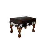 Rectangular ottoman with brown leather top and cowhide sides - Your Western Decor