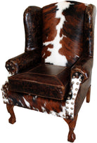 Tri color cowhide and leather wingback western chair - Your Western Decor
