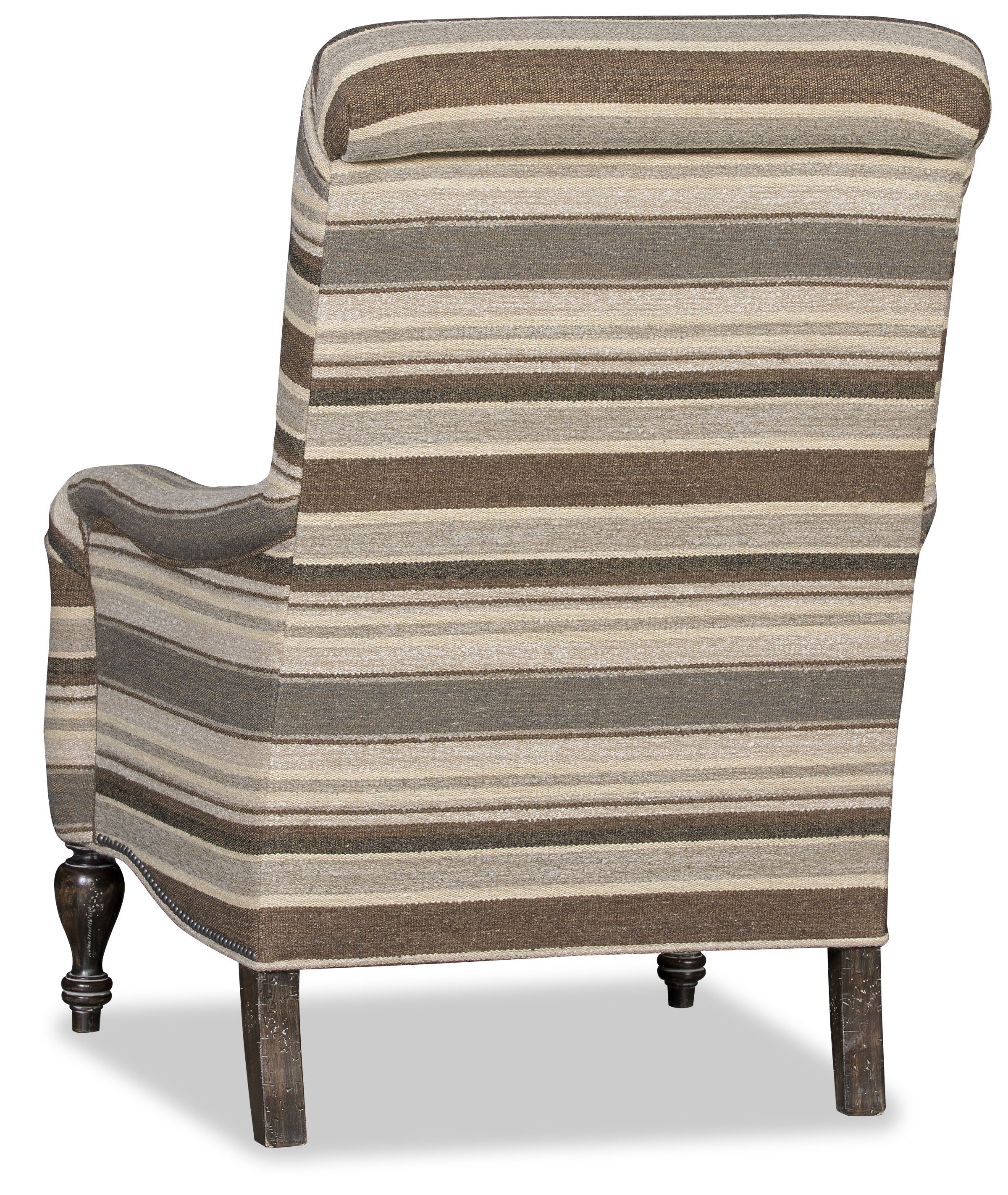 Striped armchair with a brown and beige pattern back view