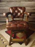 American made tufted leather bar chair with hardwood frame
