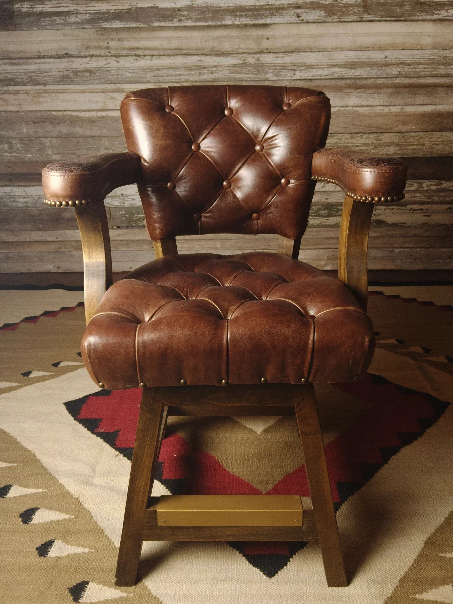 American made tufted leather bar chair with hardwood frame