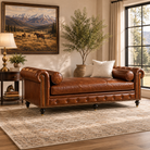 Luxury brown leather chesterfield tufted style daybed lounger