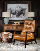 Tufted Burnished Leather Recliner Cowhide Ottoman and Buffalo Art - American made home furnishings - Your Western Decor