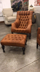 Tufted leather American made leather chair and ottoman - Your Western Decor