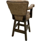 Brown leather bar stool with wooden legs on a white background - Your Western Decor
