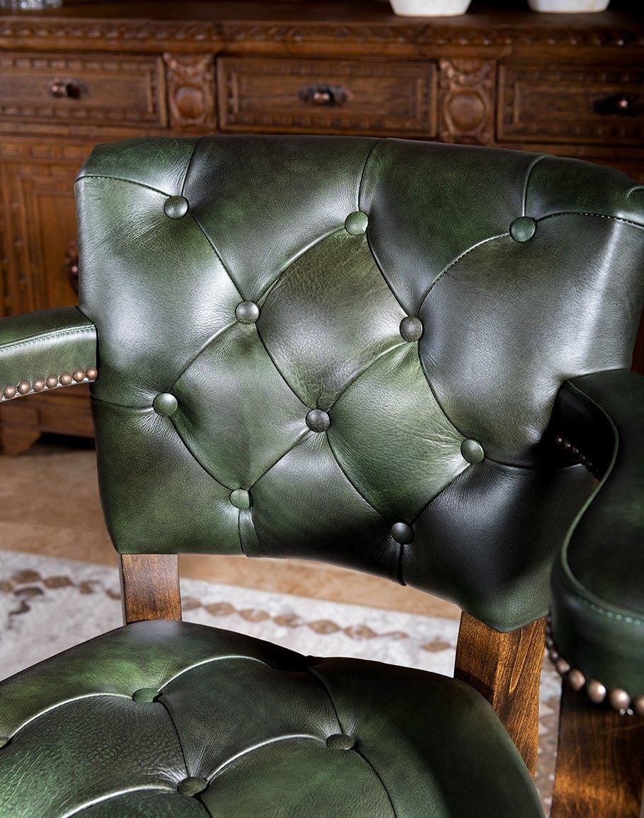 Green tufted leather bar chair made in the USA - Your Western Decor