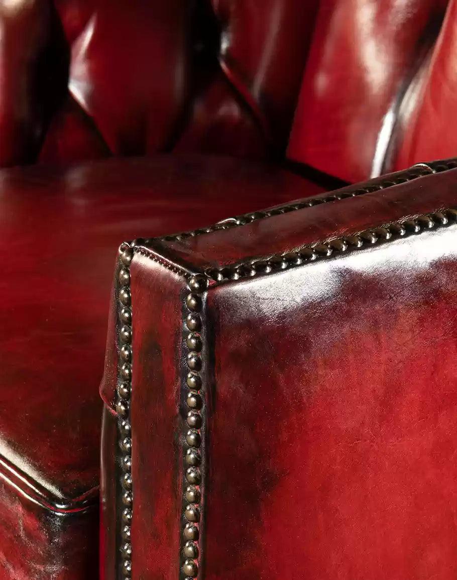 Tufted Burnished Red Leather Swivel Chair made in the USA - Your Western Decor