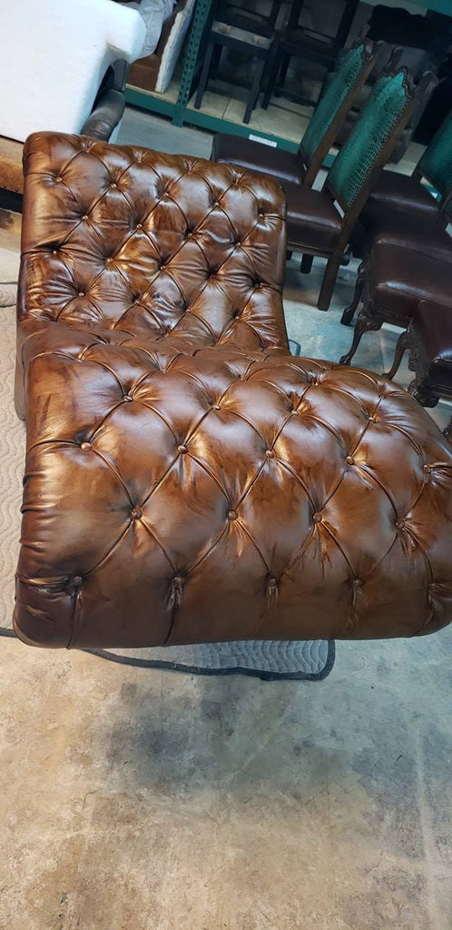 Brown leather tufted chaise lounge - Your Western Decor