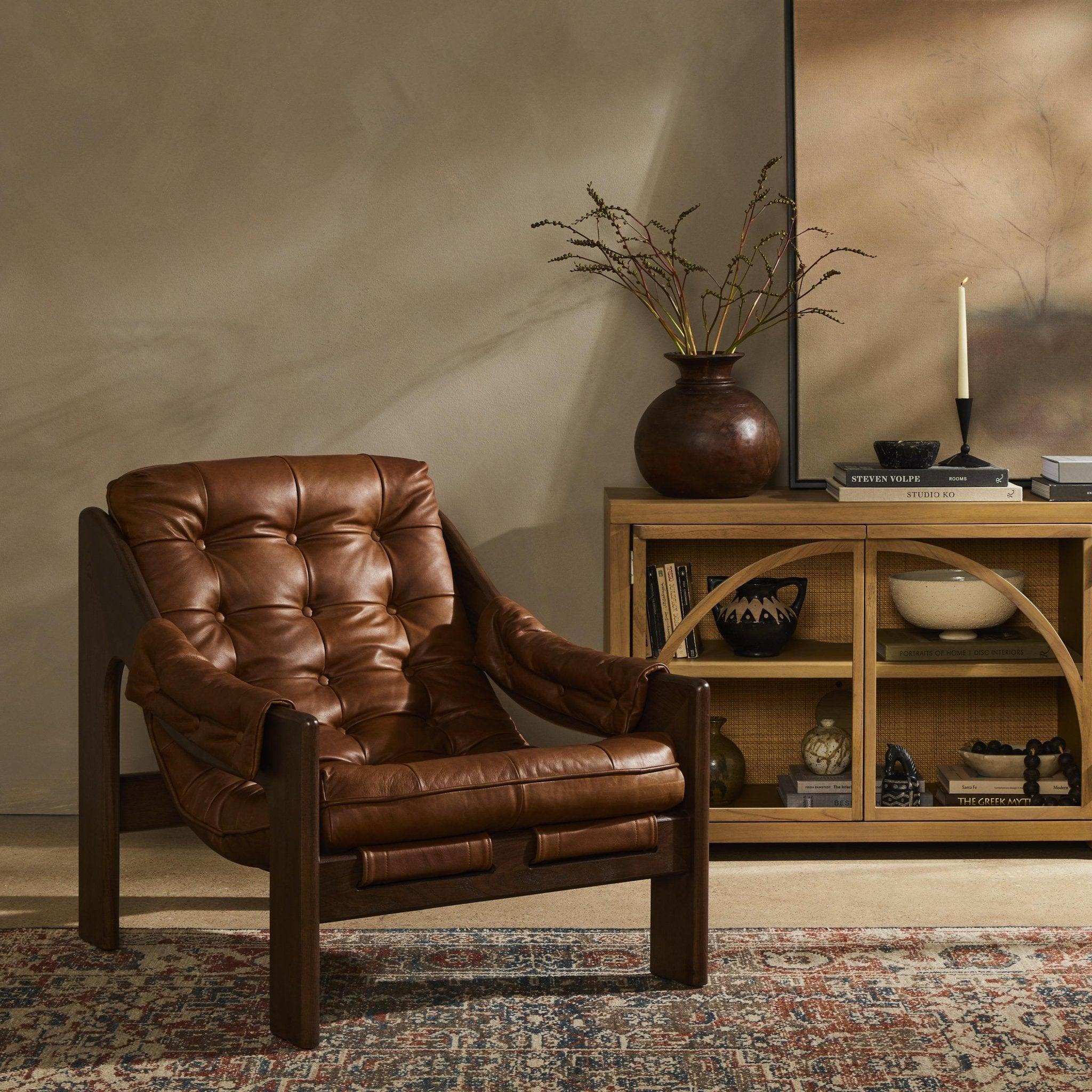 Brown tufted leather chair and ottoman - Your Western Decor