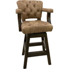 Brown tufted bar stool with wooden legs on a white background - Your Western Decor