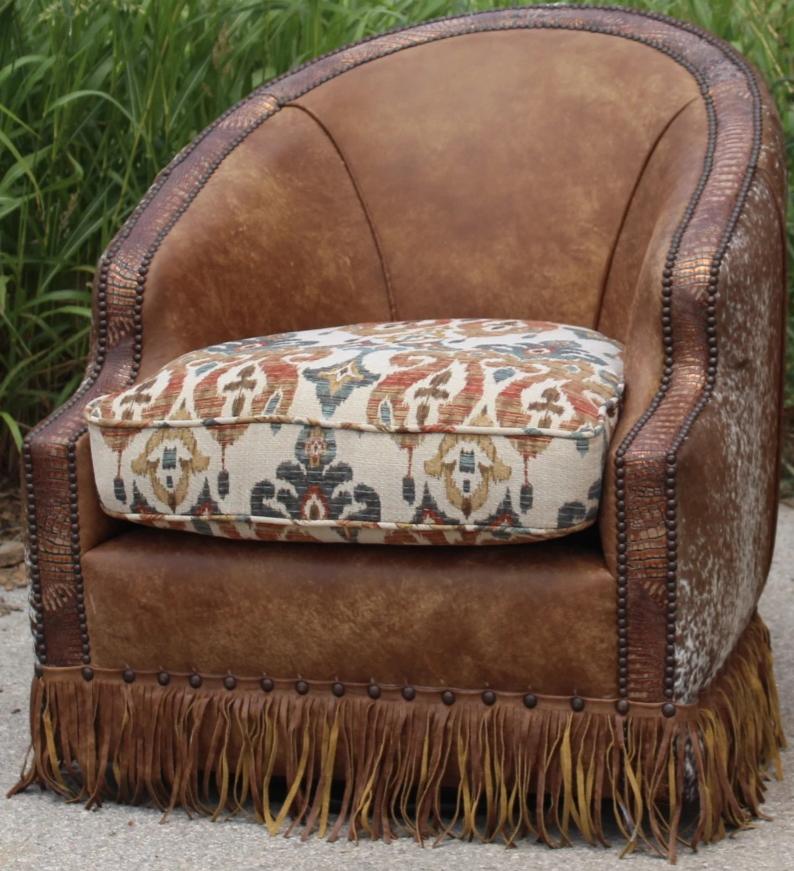 Tulsa King Leather Swivel Chair with fringe - Your Western Decor