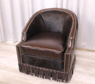 Tulsa King Leather Swivel Chair in cowhide and leather with fringe - Your Western Decor