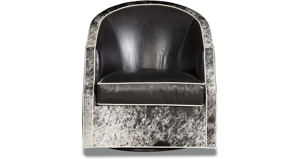 Tulsa King Leather Swivel Chair in peppered cowhide and black leather - Your Western Decor