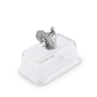 Glass butter dish with aluminum turkey handle on lid - Your Western Decor