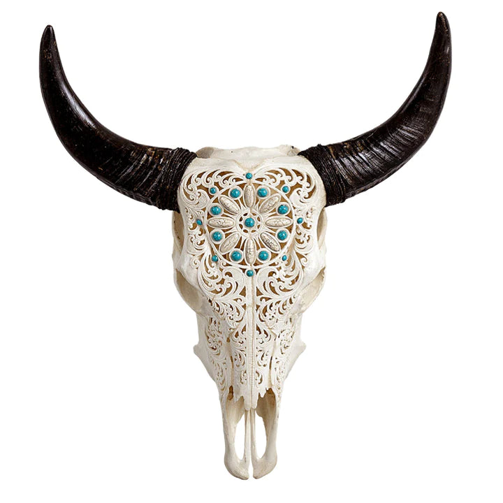 Turquoise Beaded Carved Steer Skull - Your Western Decor