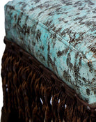 Fancy western bar stool with embossed turquoise leather and fringe. Alder wood frame. Made in the USA. Your Western Decor