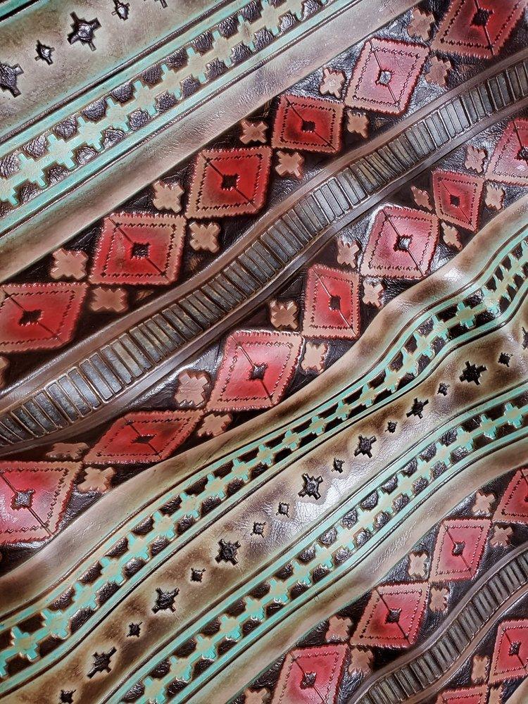 Turquoise red Navajo hand painted leather - Your Western Decor