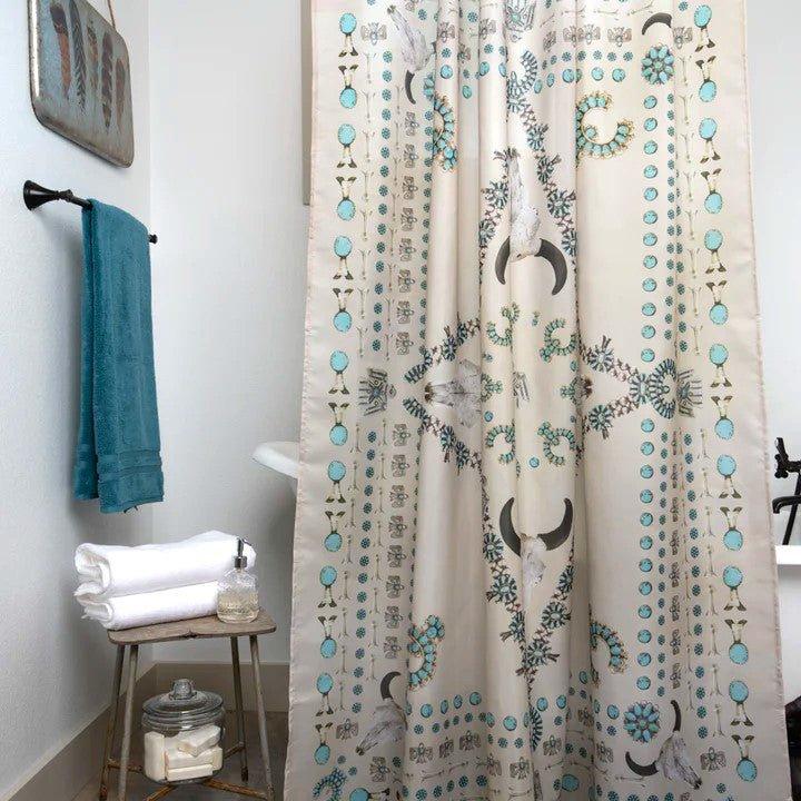 Turquoise & Steers Western Shower Curtain made in the USA - Your Western Decor