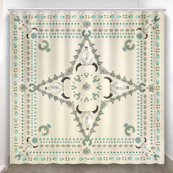 Turquoise & Steers Western Shower Curtain made in the USA - Your Western Decor